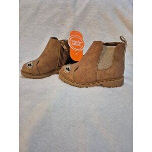 Wonder Nation Girls Brown Owl-Toe Ankle Boots W/ Side Zipper Size 7